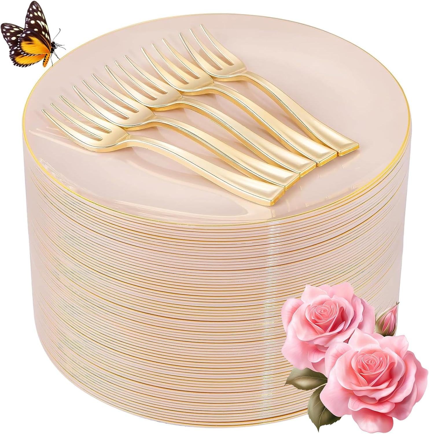 Elegant Pink Gold Dessert Plates and Forks for Any Occasion