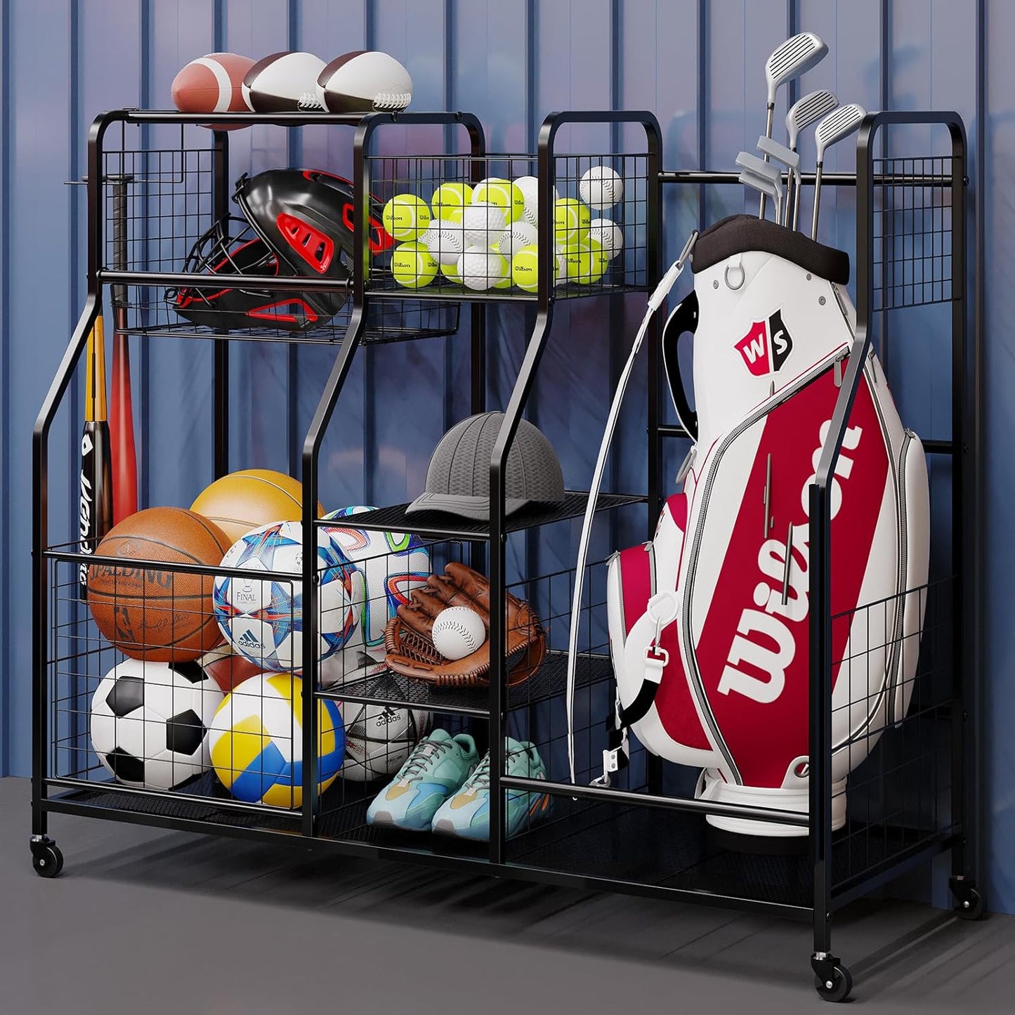 Sports Equipment Organizer Golf Bag Stand for Garage Storage