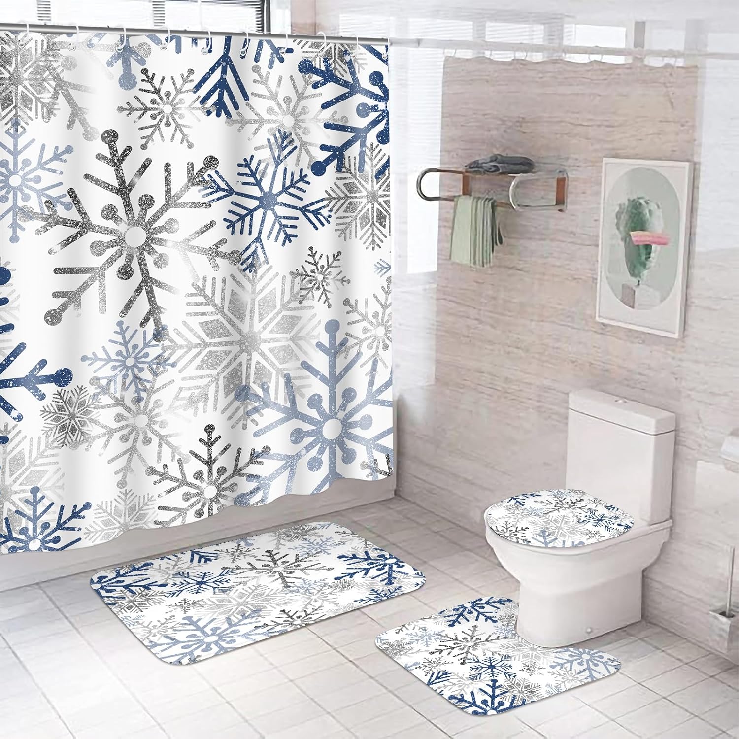 Vivid Snowflake Christmas Bathroom Set - 4 Pcs