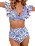 Women Ruffle High Waisted Swimsuit Two Piece Tropical Print One-Piece
