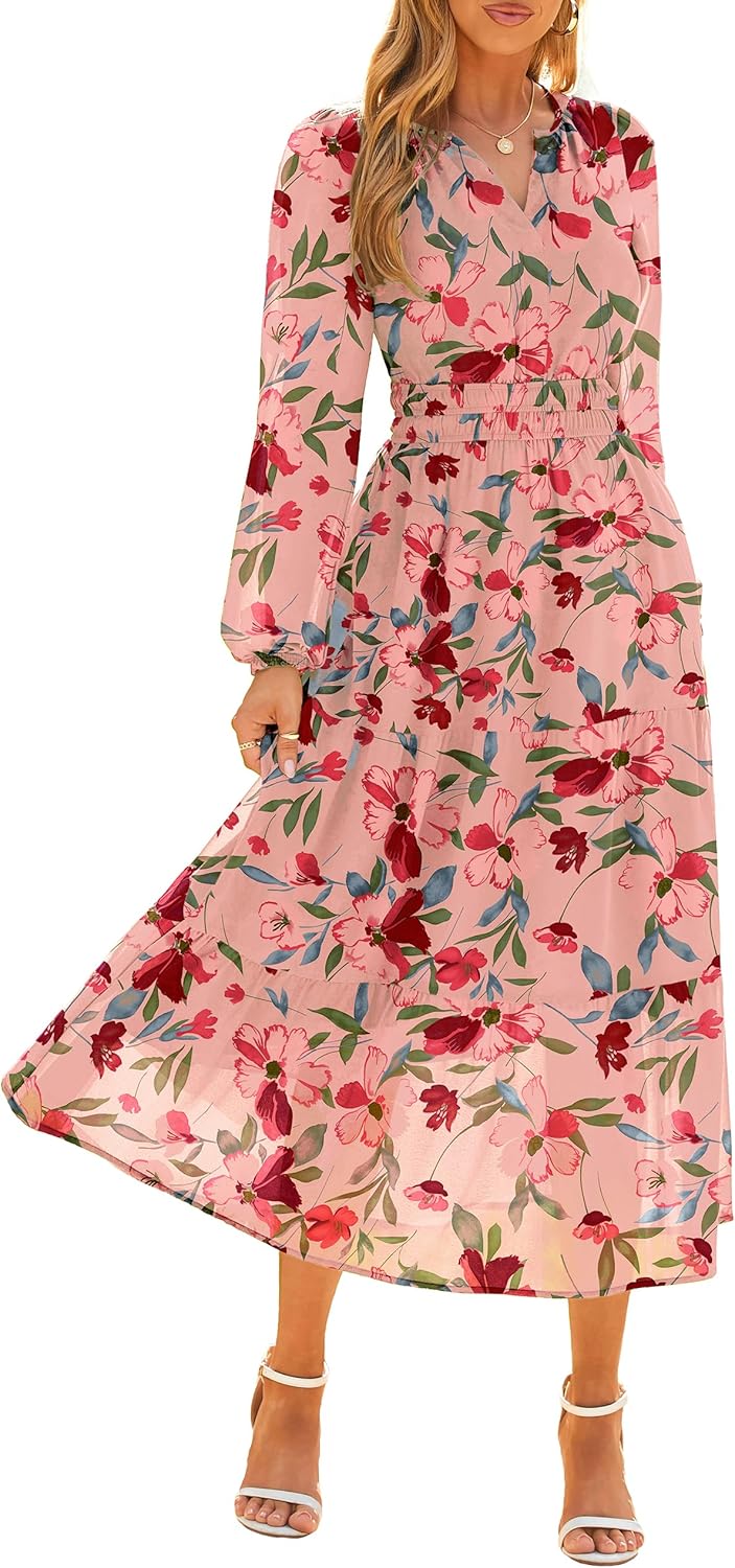 Simplee Women's Floral Boho Long Sleeve Maxi Dress for Weddings