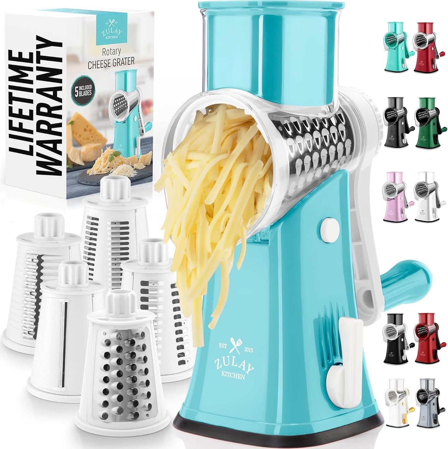 Rotary Cheese Grater with 5 Blades for Effortless Shredding