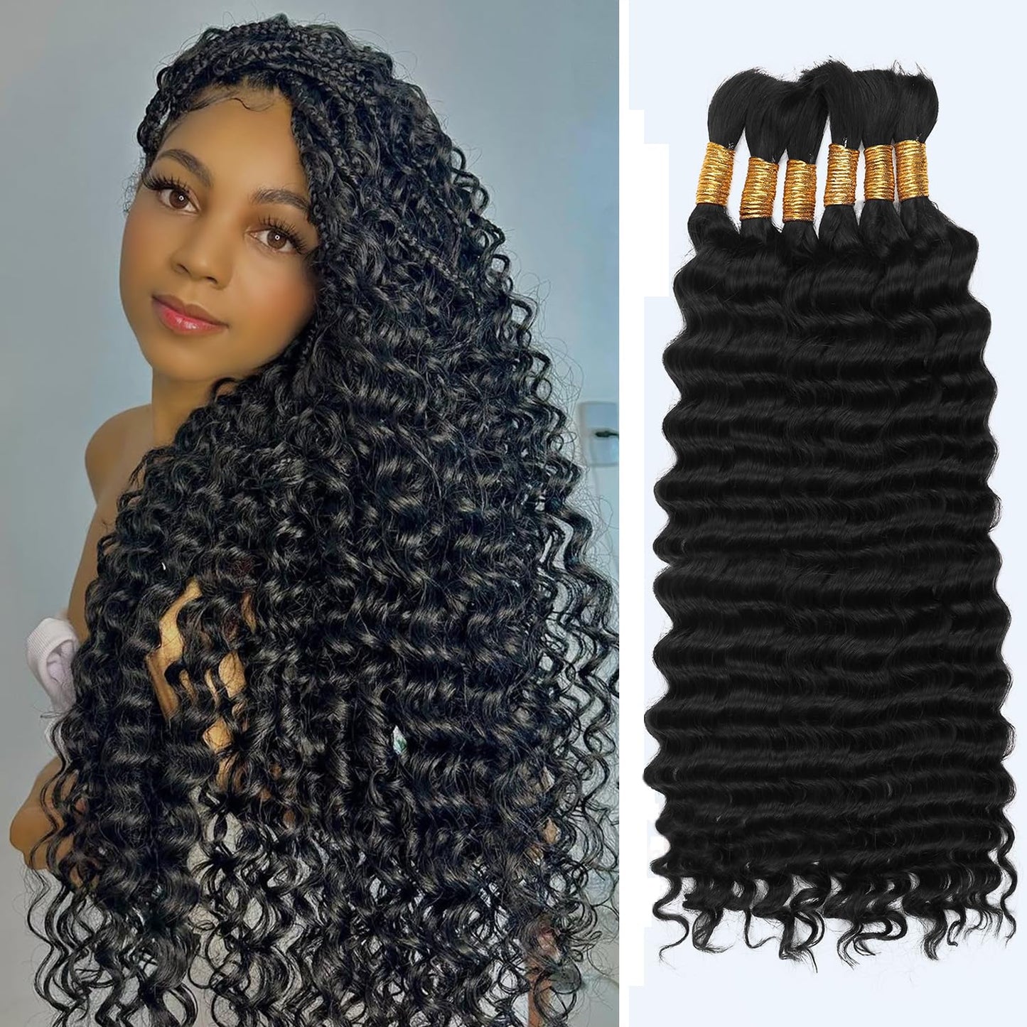 Human Braiding Hair for Boho Braids, 150g 16 inch Deep Wave
