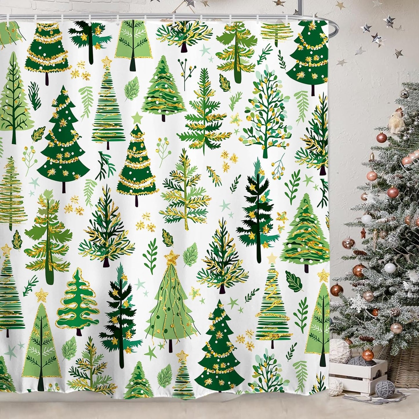 Christmas Tree Snowflake Shower Curtain - Waterproof 72x72