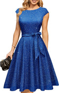 DRESSTELLS Women's Cocktail Dress - Sparkly Fit and Flare Midi