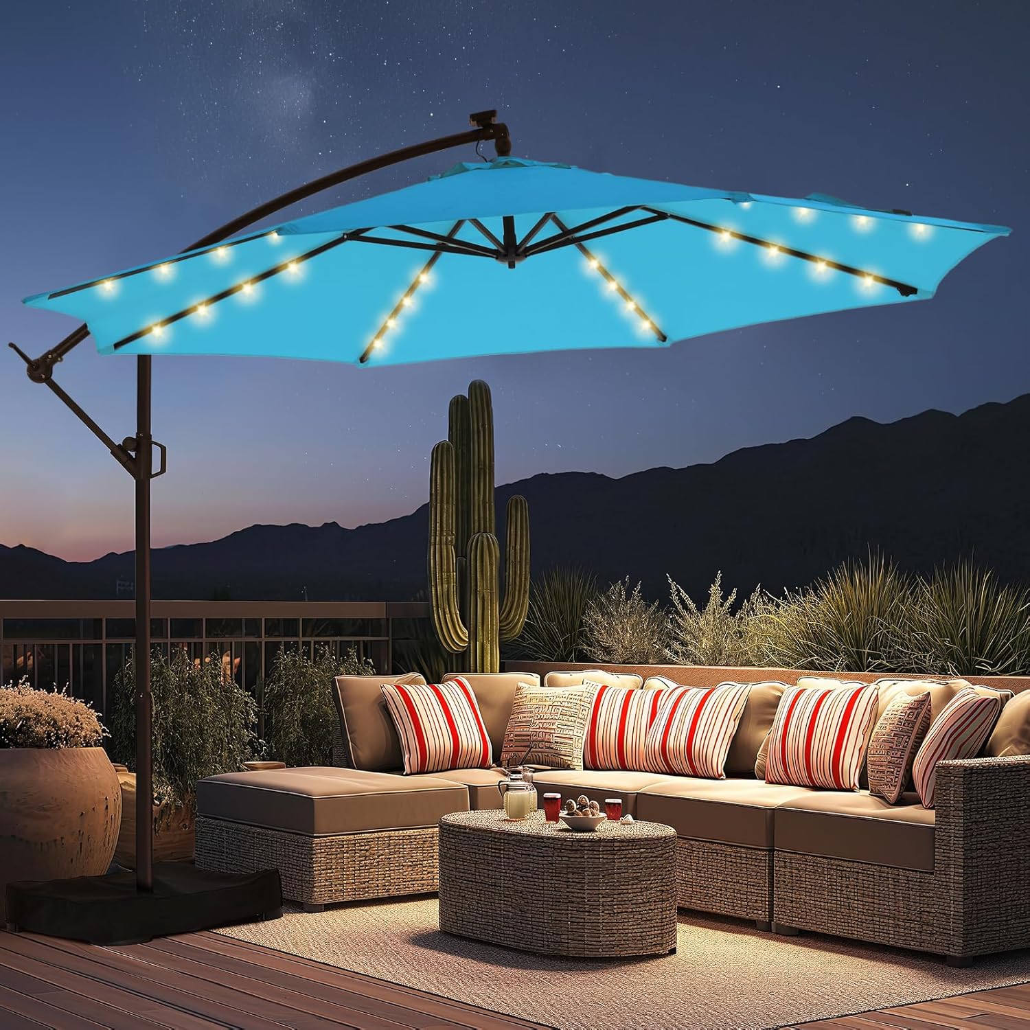 10ft Solar Lights Offset Cantilever Patio Umbrella for Outdoors