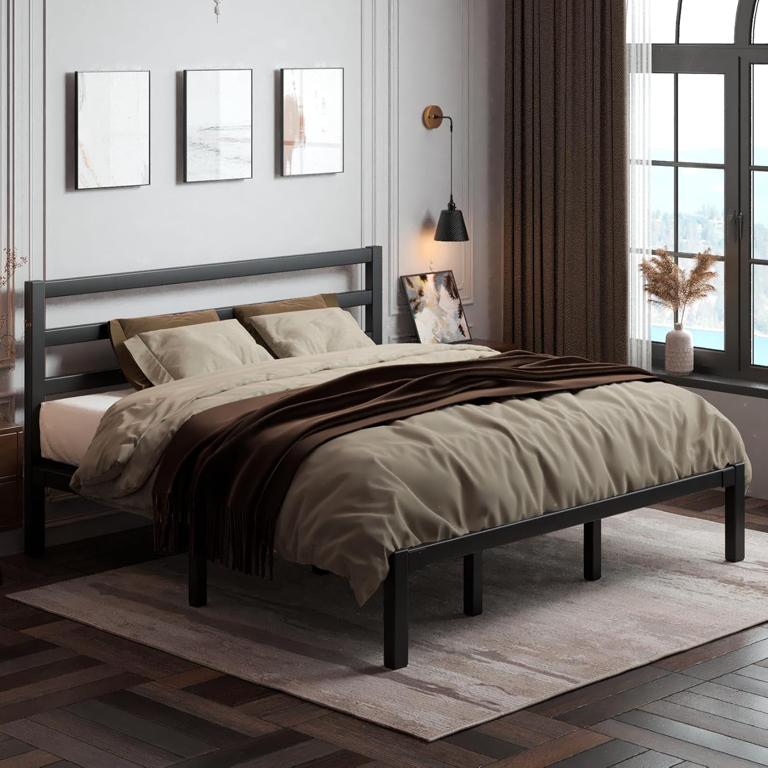 Heavy Duty King Size Bed Frame with Under Bed Storage Design