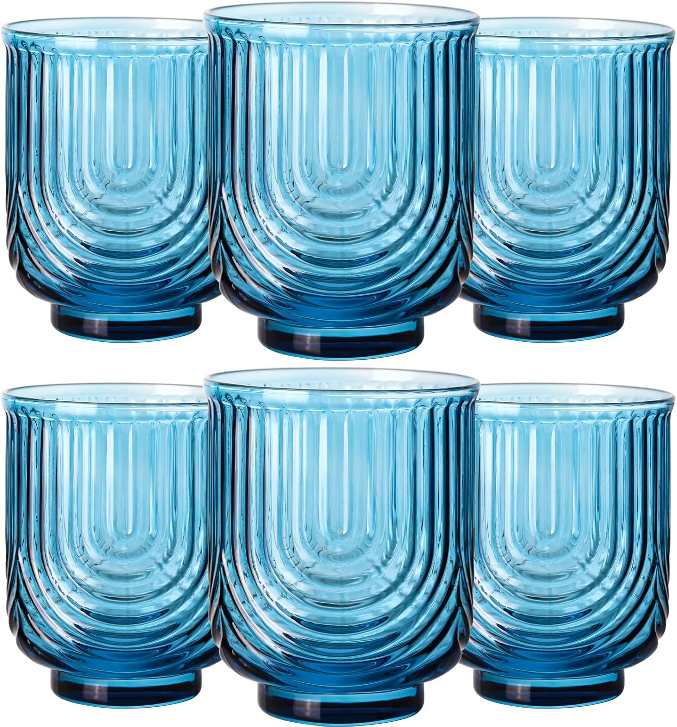 Blue Vintage Glassware Set of 6-14Oz for Stylish Drinking