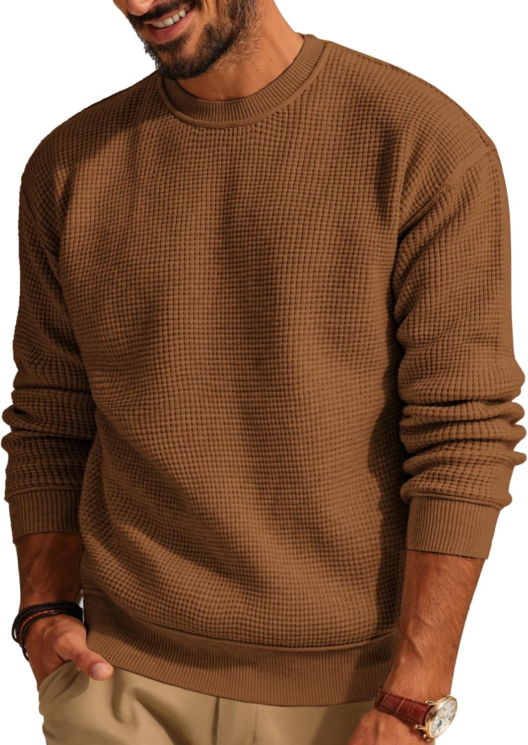 PJ PAUL JONES Mens Sweater Crewneck Knit Casual Waffle Pullover