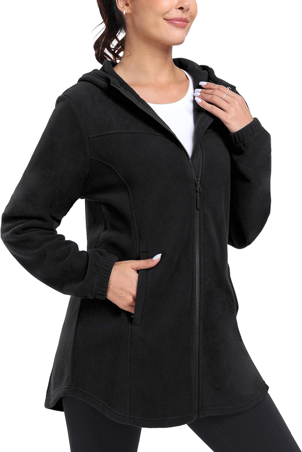 MoFiz Women's Long Polar Fleece Jacket for Winter Travel Wear