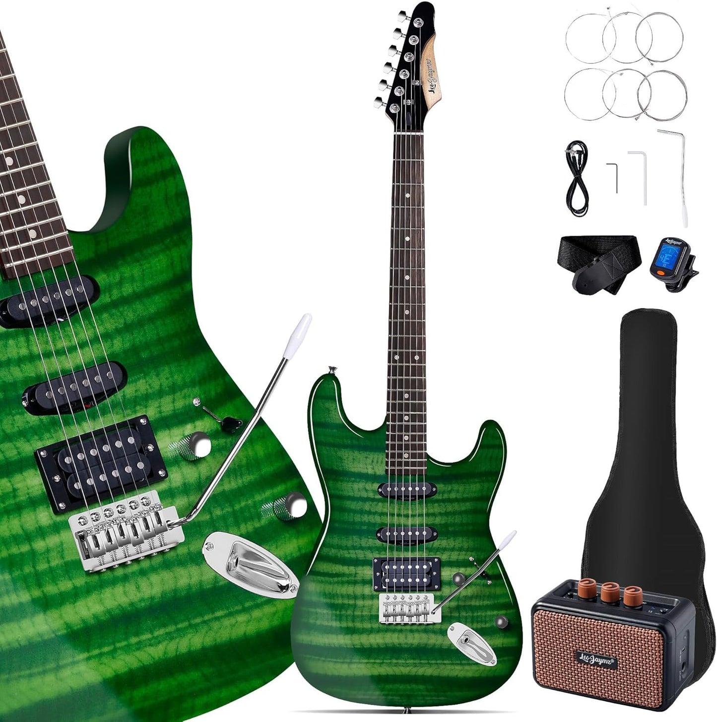 39in Full Size ST Style Electric Guitar Starter Kit for Beginners