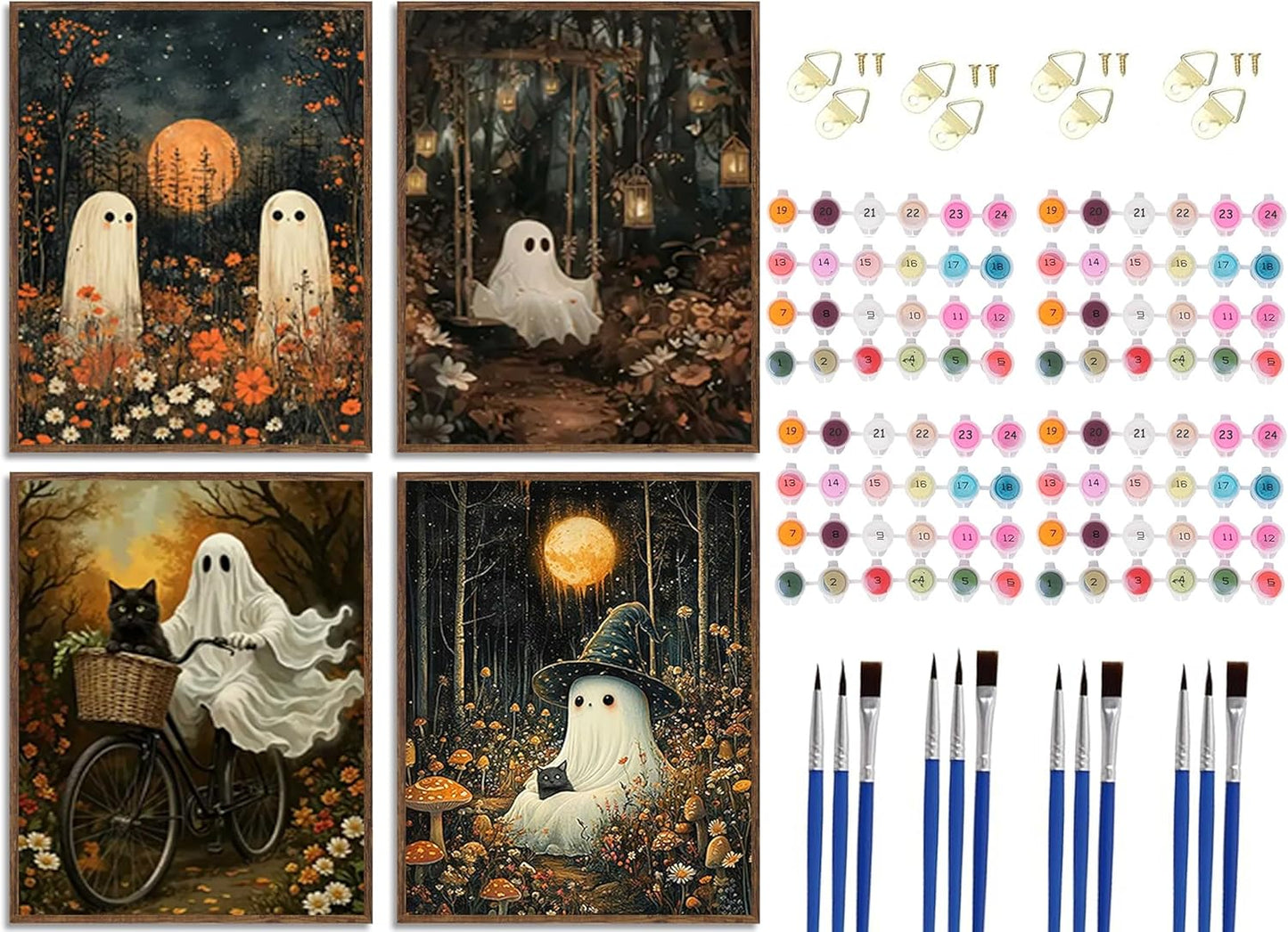 4Pcs Halloween Ghost Themed Paint by Number Kit for All Ages