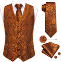 Hi-Tie Mens Silk Suit Vest Jacquard 5PCS Necktie Pocket Square
