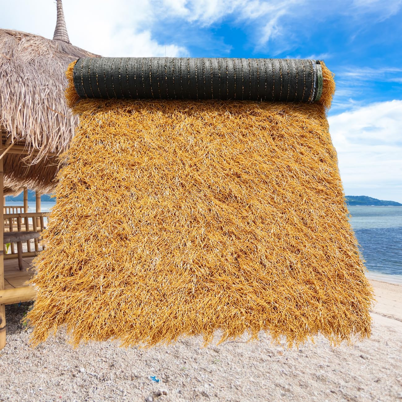 XLX TURF Large Artificial Thatch Grass Roll for Garden Decor