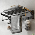 24 in Towel Rack Foldable Shelf with Hooks - Space Saving Towel