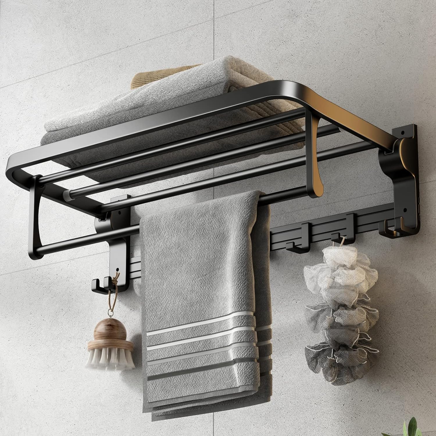VOLPONE 24 Inch Towel Rack with Foldable Towel Bar Holder