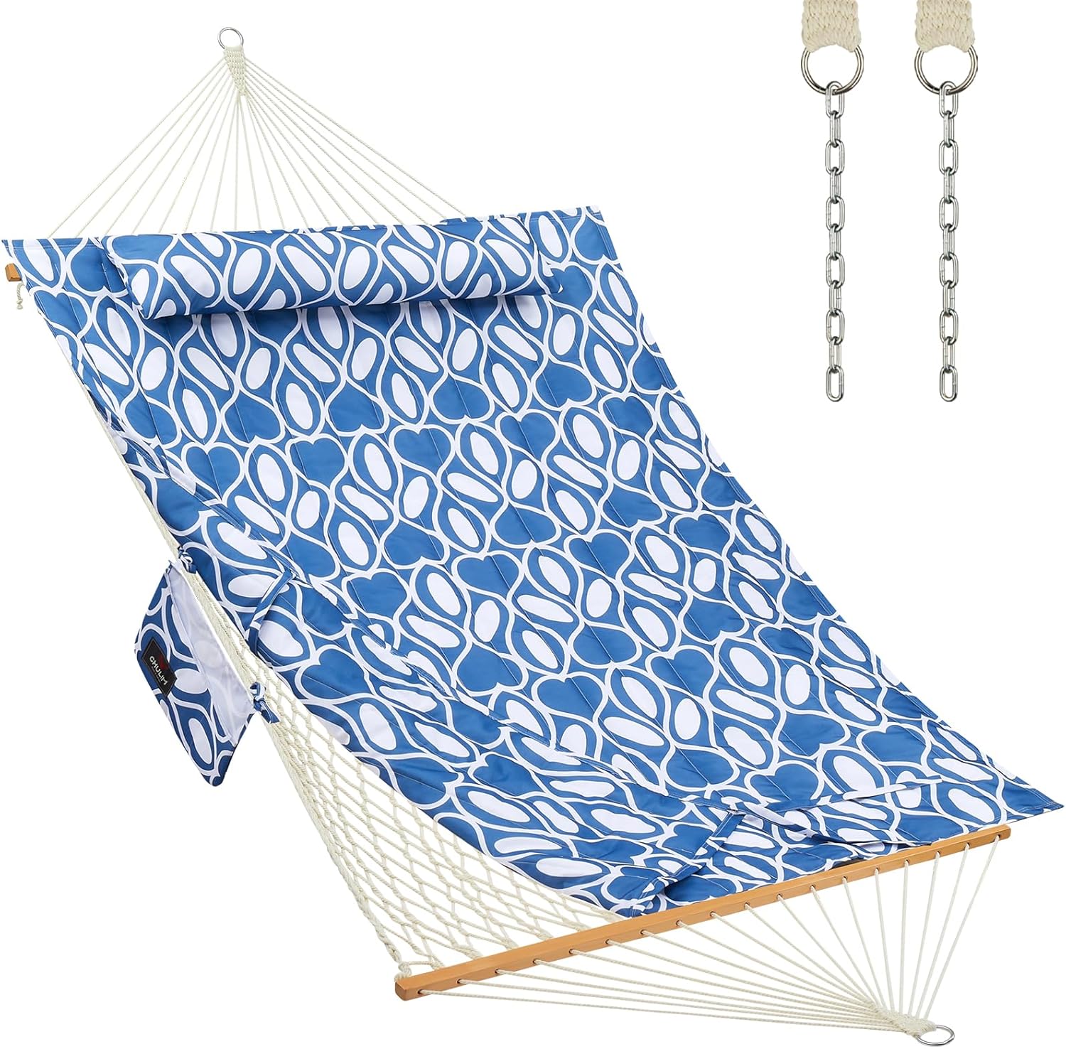 Outdoor Double Hammock with Hardwood Spreader Bars for Comfort