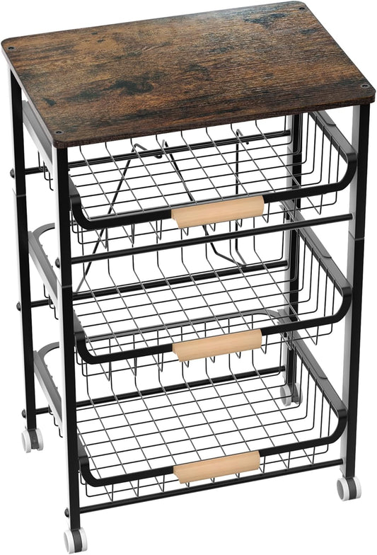 4-Layer Fruit Basket Kitchen Organizer with Pull-Out Baskets