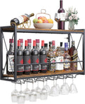 Wall Mounted Wine Rack 2 Tier - Rustic Wood and Iron Bottle Shelf