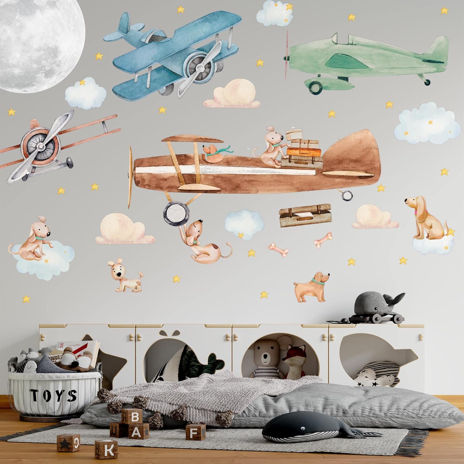 Airplane Wall Decals for Kids Room - Vintage Plane Stickers