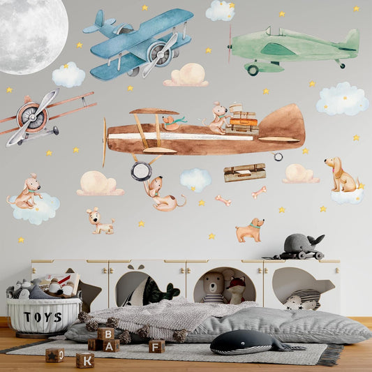 Airplane Wall Decals for Kids Room - Vintage Plane Stickers