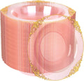 100PCS Clear Pink Plastic Bowls 12 oz - Elegant Gold Rim Disposable