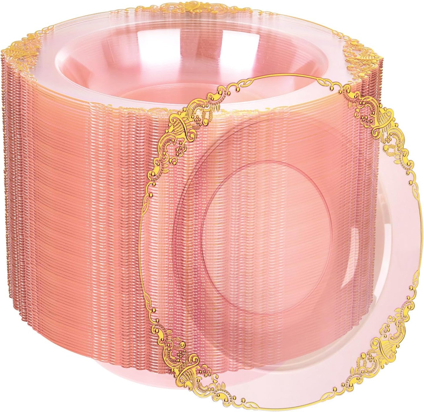 100PCS Clear Pink Plastic Bowls - Elegant Disposable Bowls