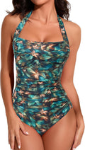 Women's Tummy Control Halter One Piece Swimsuit - Slimming Ruched Fit