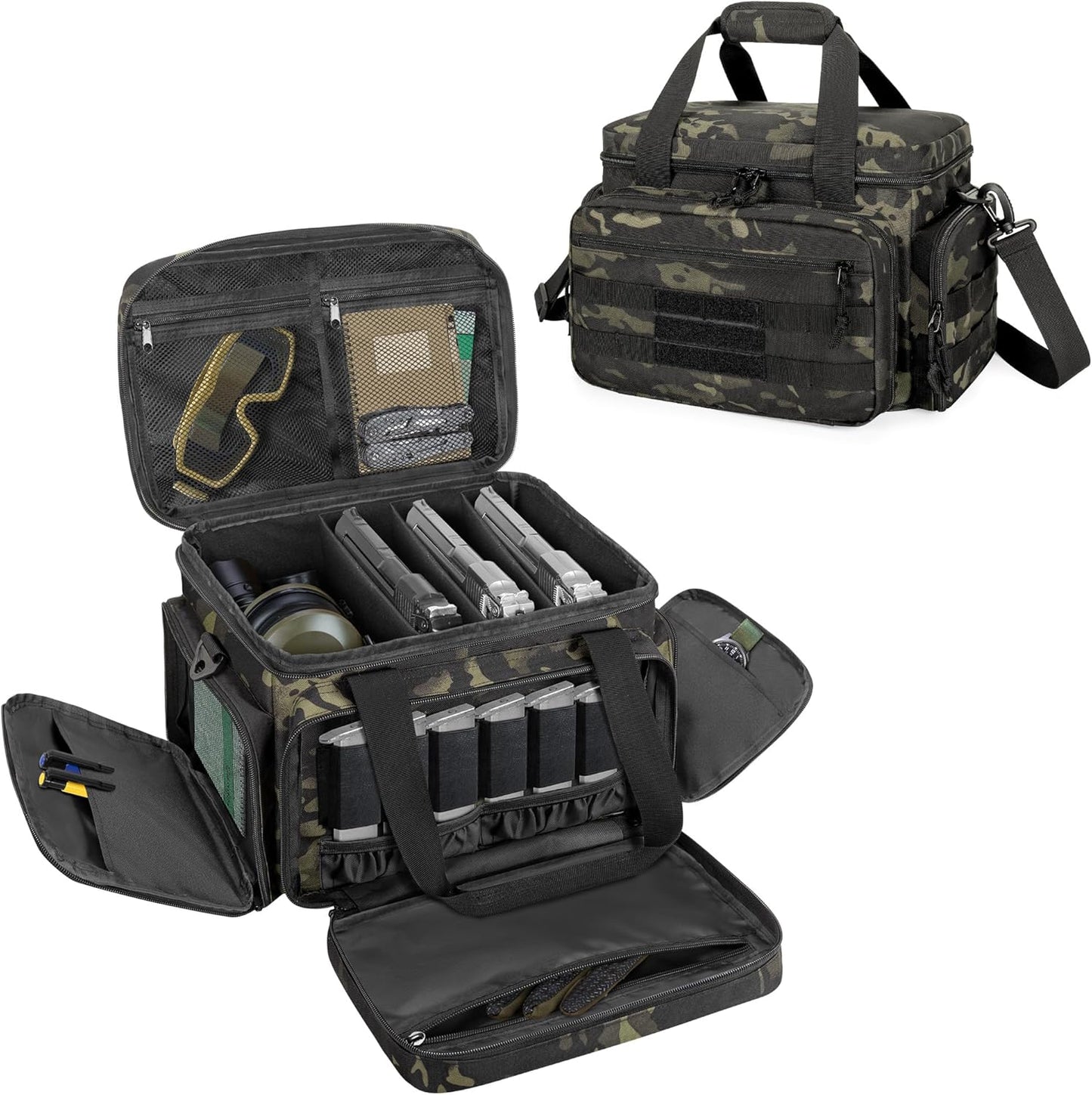 Tactical Gun Range Bag for 4 Handguns with Extra Storage