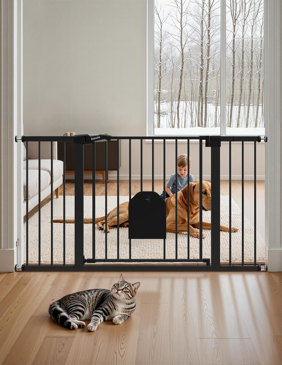 Extra Wide Baby Gate with Cat Door for Pets and Kids Safety
