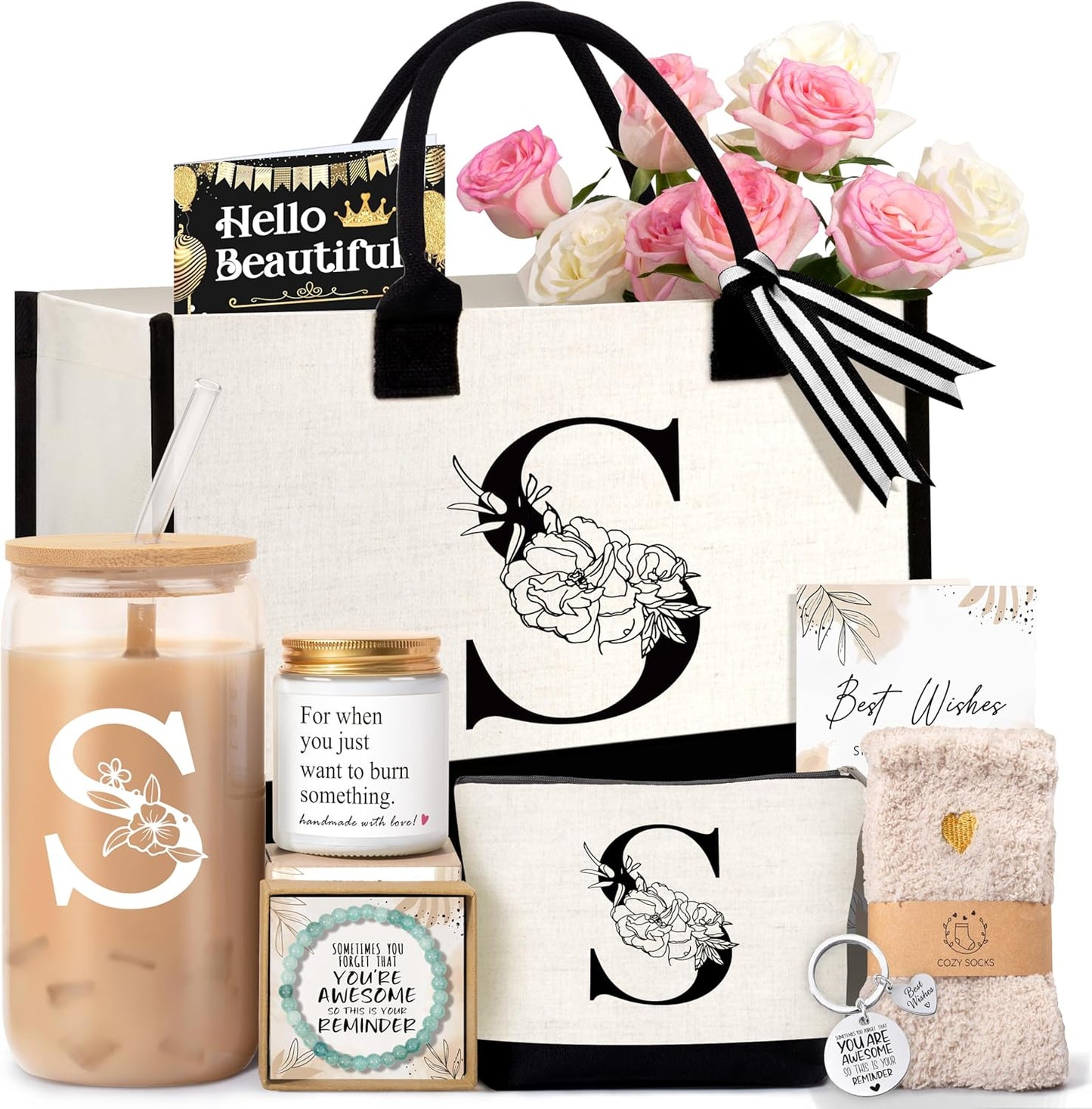 Personalized Birthday Gifts for Women: Monogrammed Tote Bag Set