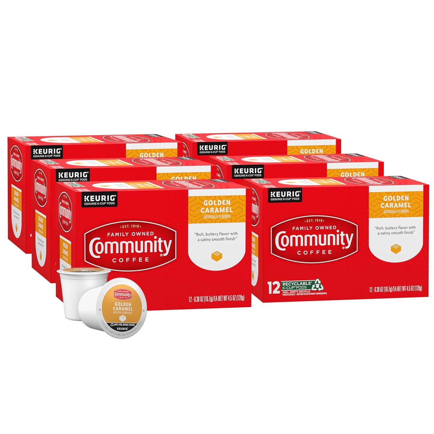 Community Coffee Golden Caramel Flavored Pods - 72 Count