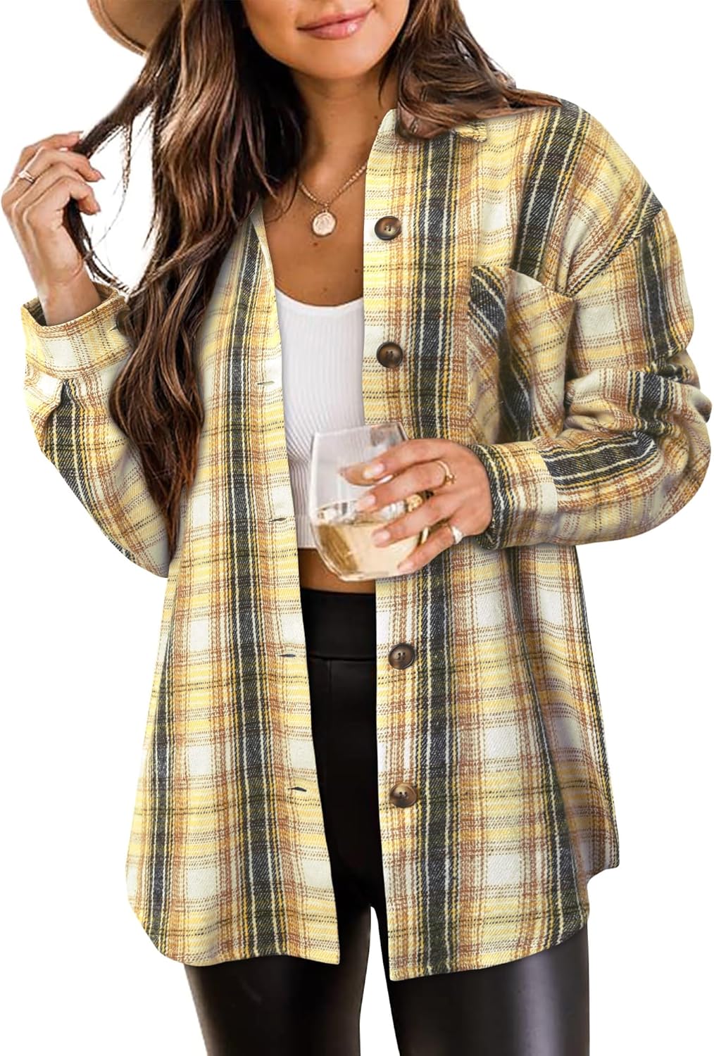 ZOLUCKY Womens Shackets Jacket Plus Size Long Sleeve Blouses
