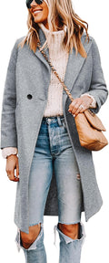 Womens Notch Lapel Double Breasted Wool Blend Pea Coat - Mid Length