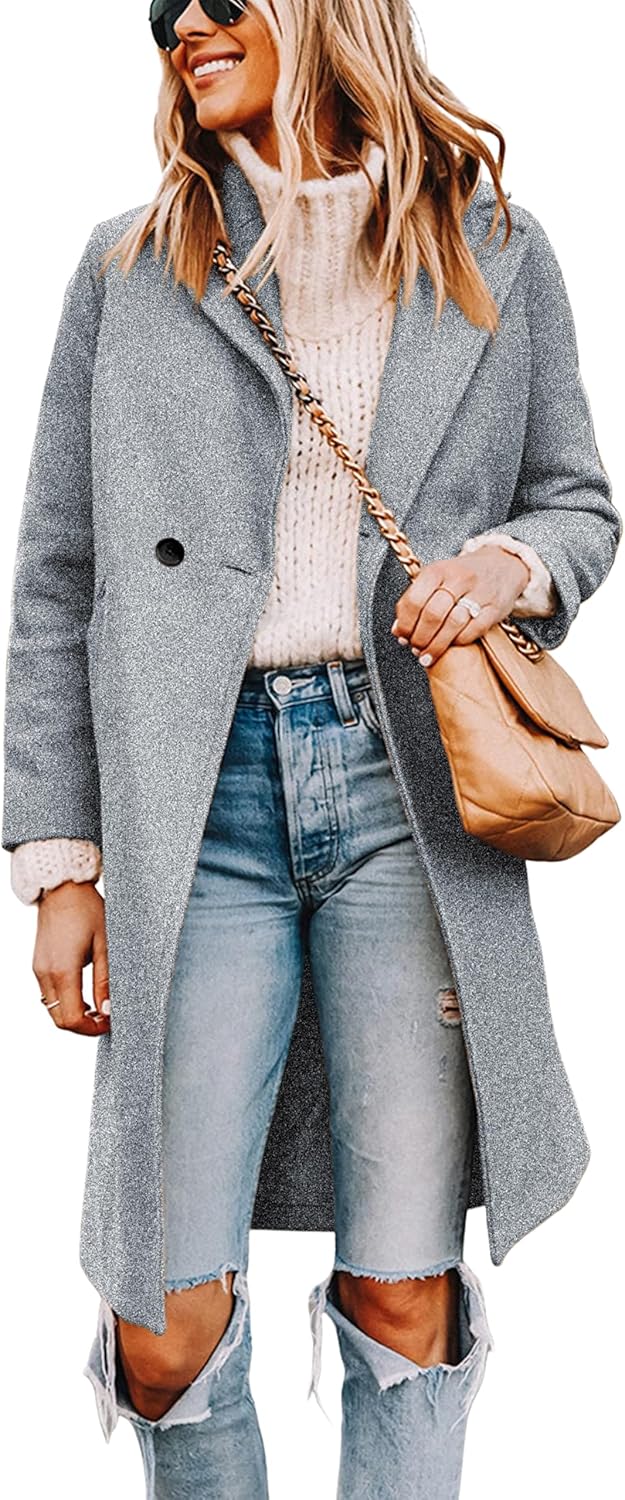 Stylish Women's Notch Lapel Double Breasted Wool Blend Coat