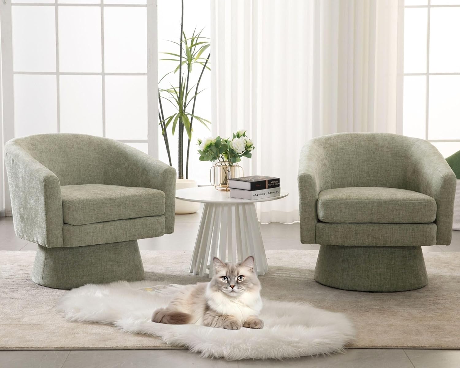 Cozy Swivel Barrel Chairs Set - Green Chenille