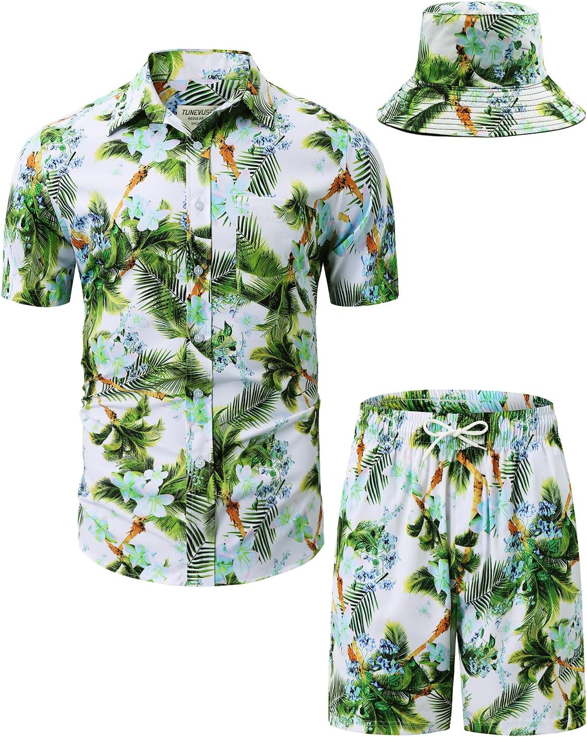 TUNEVUSE Mens Hawaiian Shirts and Shorts Set for Summer Fun