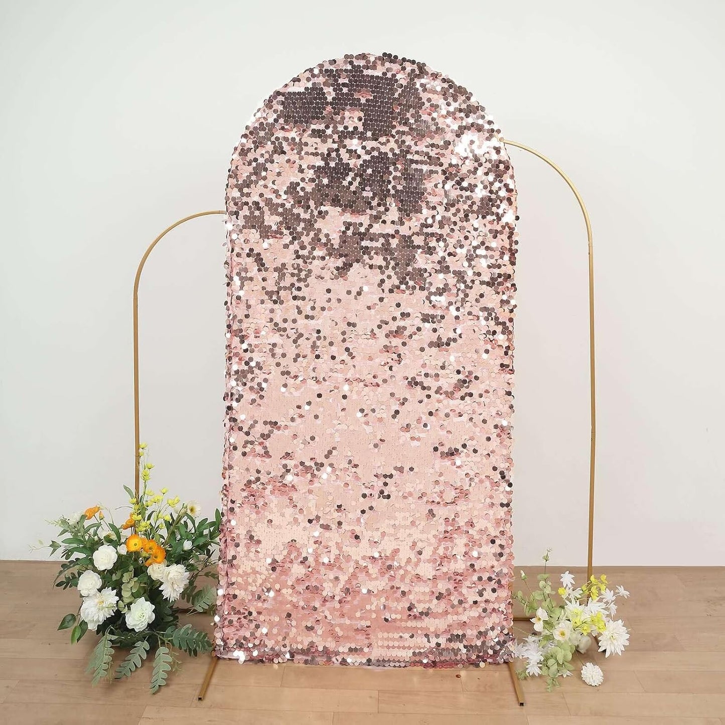 7ft Sparkly Blush/Rose Gold Sequin Round Top Wedding Arch Cover