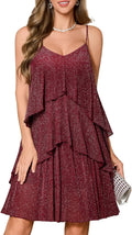 Women's Cocktail Ruffle Tiered Mini Dress in Burgundy