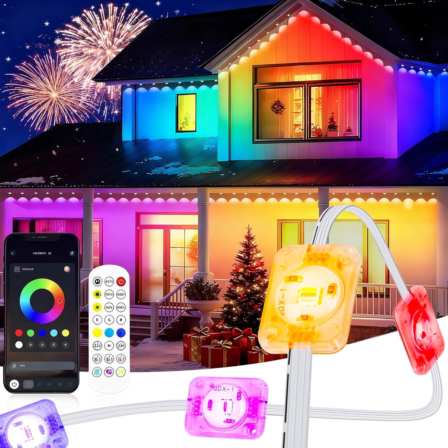 50Ft Permanent Outdoor Lights with Smart Control and RGB Colors