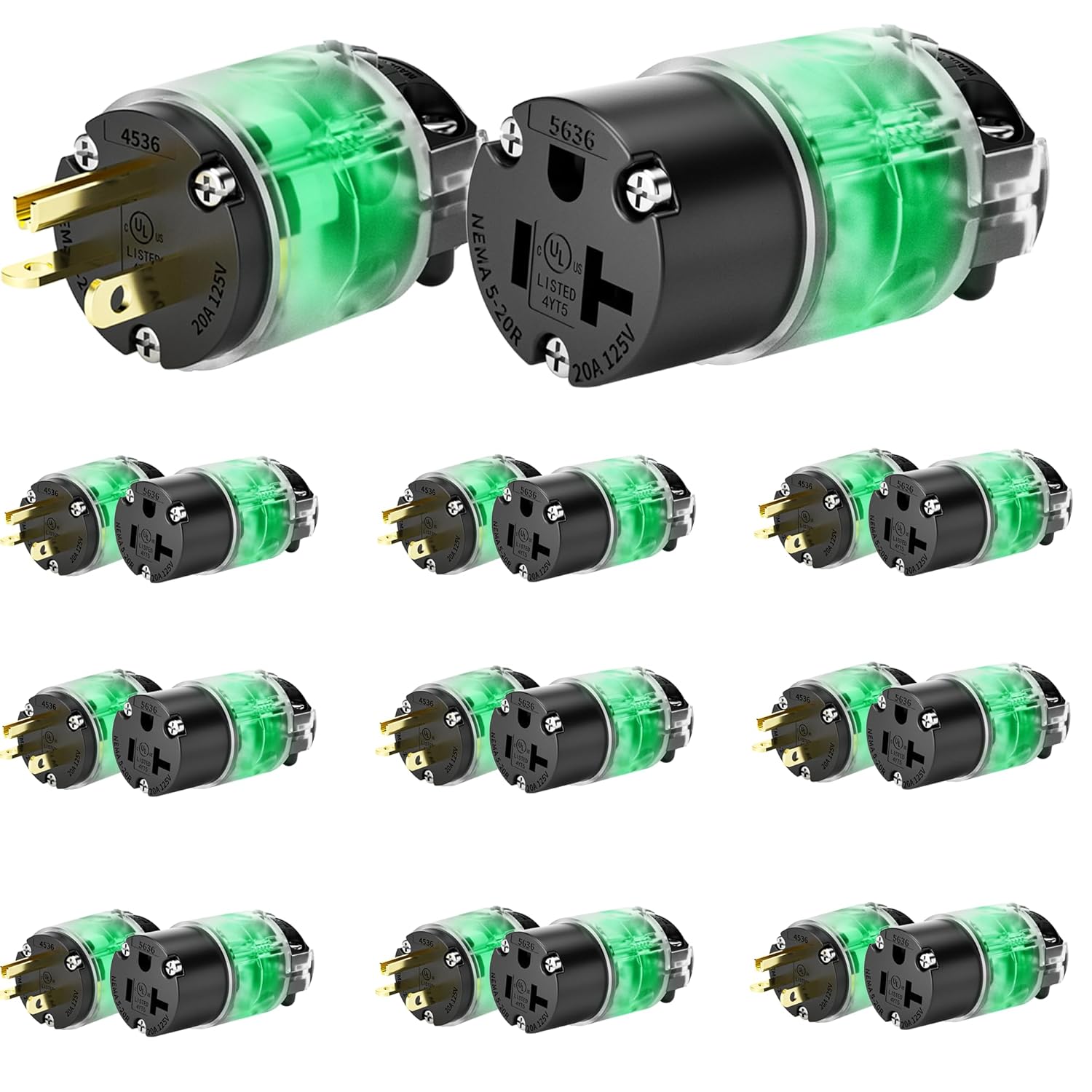 10 Set Lighted 5-20 Amp Extension Cord Ends for Safe Use