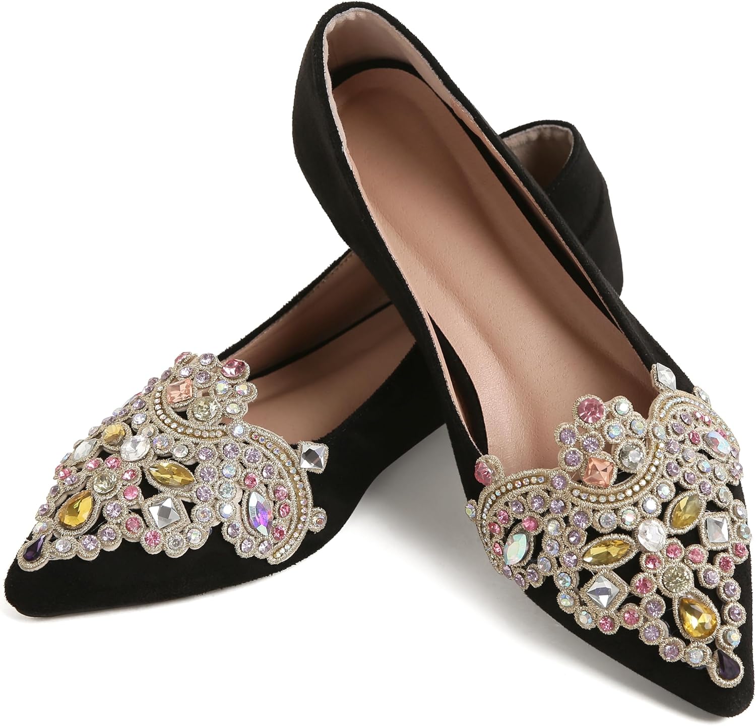 Bling Rhinestone Pointed Flat Shoes for Women - Elegant Comfort