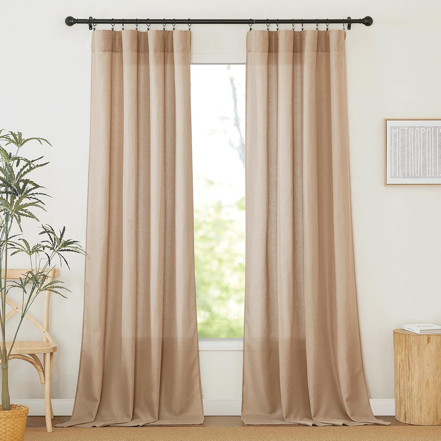 RYB HOME Semi Sheer Linen Curtains for Privacy and Light Control