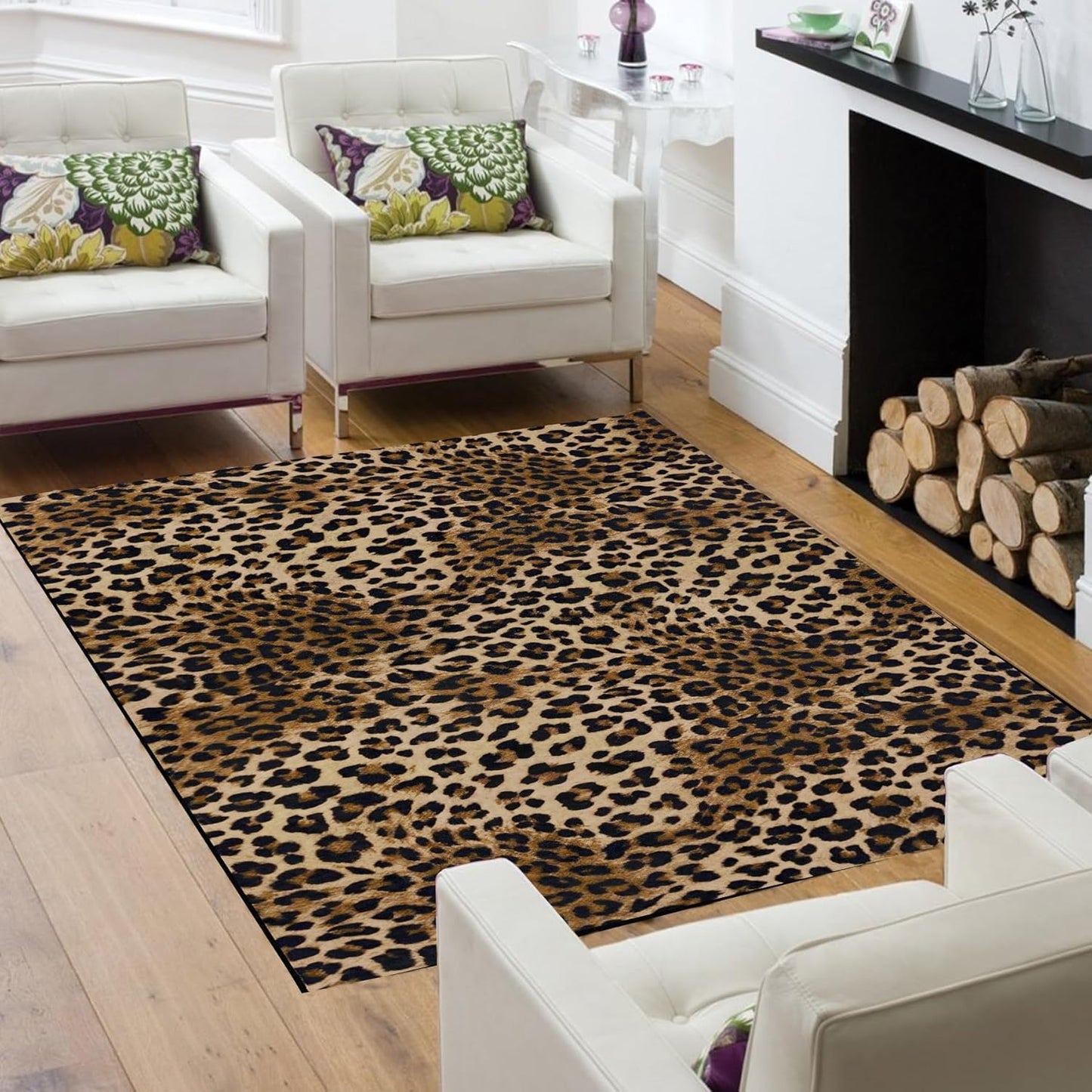 Leopard Rug 3x5 Stylish Modern Print Washable Non-Slip Carpet
