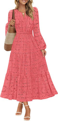Women's Floral Lace Maxi Dress - Flattering Eyelet Tiered Design