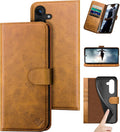 Samsung S25 Plus Khaki Genuine Leather Wallet Case - RFID Safe