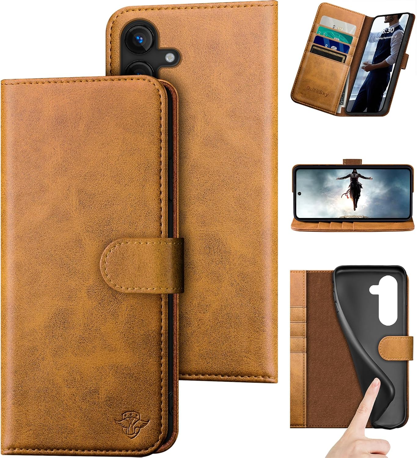 Compatible with Samsung Galaxy S25 Plus Genuine Leather Wallet Case