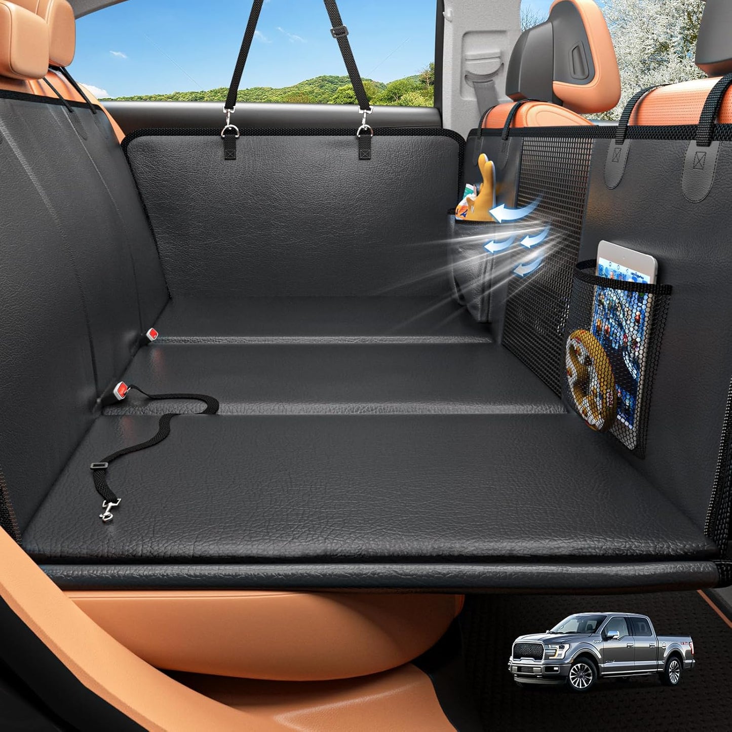 Back Seat Extender for Dogs - Waterproof PU Leather Hammock