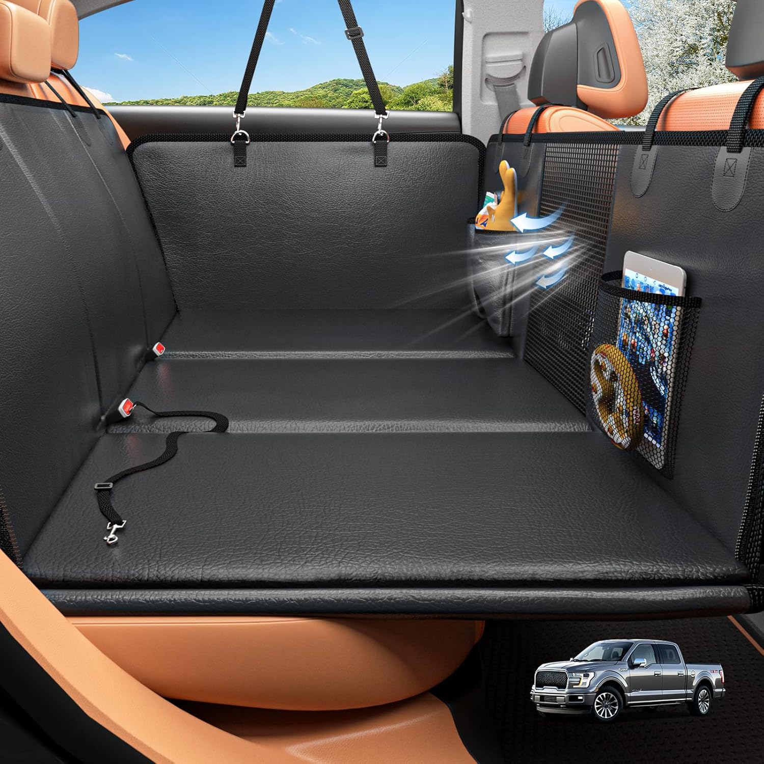 Back Seat Extender for Dogs - Waterproof PU Leather Hammock
