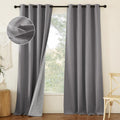 NICETOWN Grey Faux Linen Blackout Curtain Panels - Full Shade